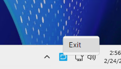 Right-click context menu over the system tray showing the Accelerator app icon with the highlighted "Exit" option.