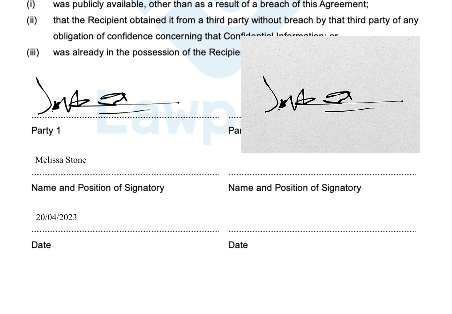 Showing the difference between uploading a signature from a photo and one using the free DekkoSecure Signature Background Removal Tool
